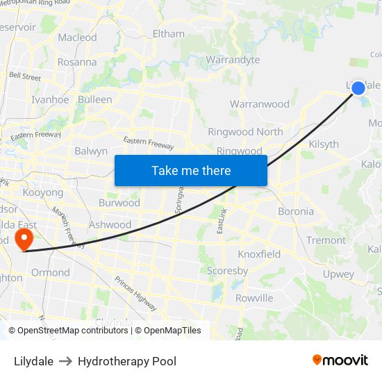 Lilydale to Hydrotherapy Pool map