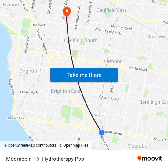 Moorabbin to Hydrotherapy Pool map