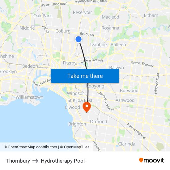 Thornbury to Hydrotherapy Pool map