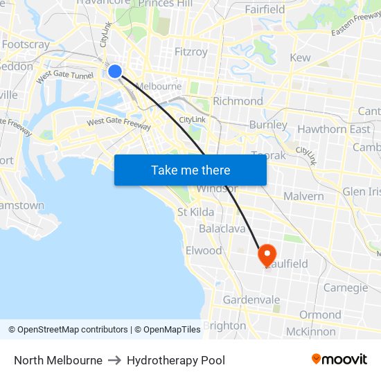 North Melbourne to Hydrotherapy Pool map