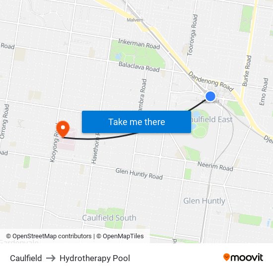 Caulfield to Hydrotherapy Pool map