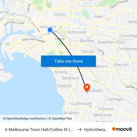 6-Melbourne Town Hall/Collins St (Melbourne City) to Hydrotherapy Pool map