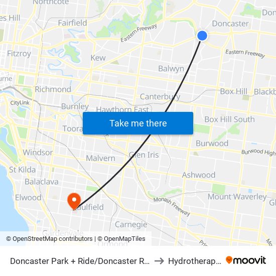 Doncaster Park + Ride/Doncaster Rd (Doncaster) to Hydrotherapy Pool map