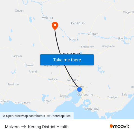 Malvern to Kerang District Health map