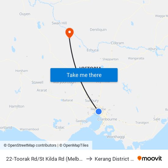 22-Toorak Rd/St Kilda Rd (Melbourne City) to Kerang District Health map