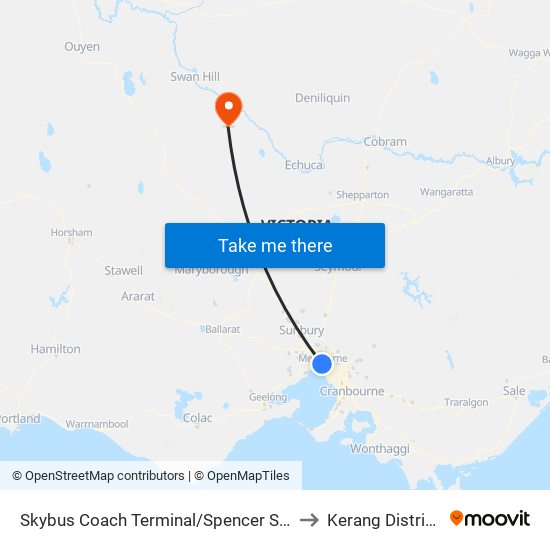 Skybus Coach Terminal/Spencer St (Melbourne City) to Kerang District Health map