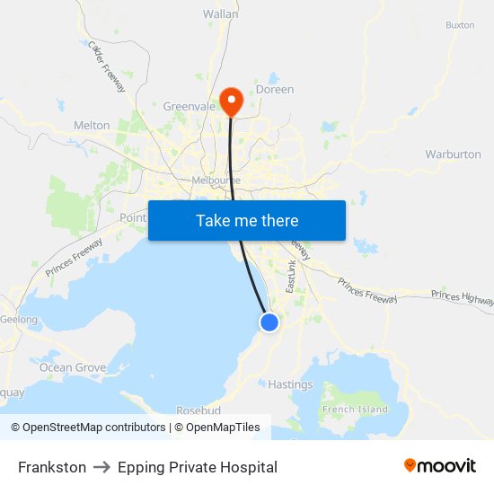 Frankston to Epping Private Hospital map
