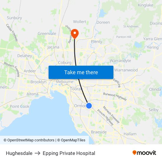 Hughesdale to Epping Private Hospital map