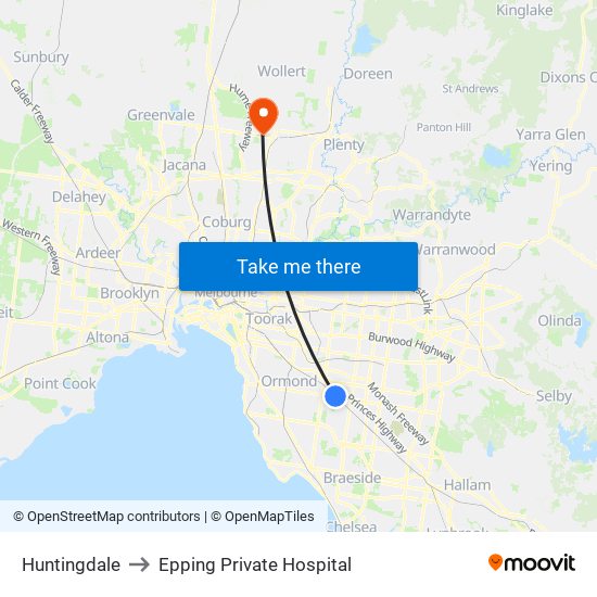 Huntingdale to Epping Private Hospital map