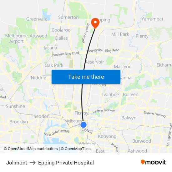 Jolimont to Epping Private Hospital map