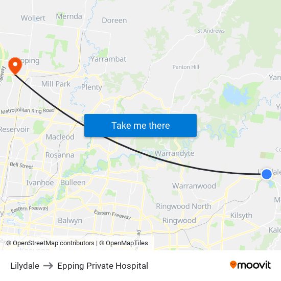 Lilydale to Epping Private Hospital map