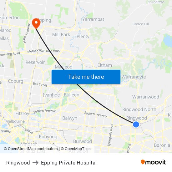 Ringwood to Epping Private Hospital map