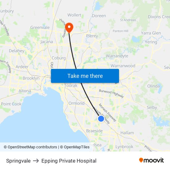 Springvale to Epping Private Hospital map