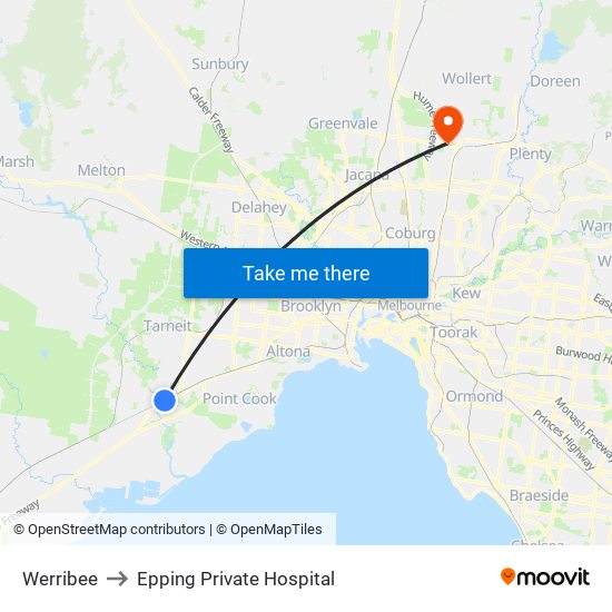 Werribee to Epping Private Hospital map