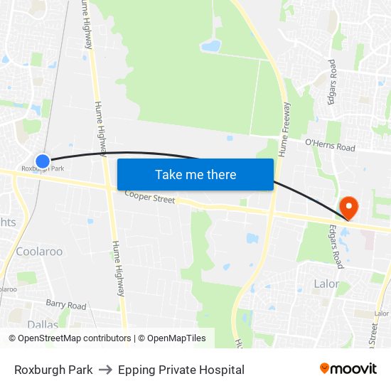 Roxburgh Park to Epping Private Hospital map