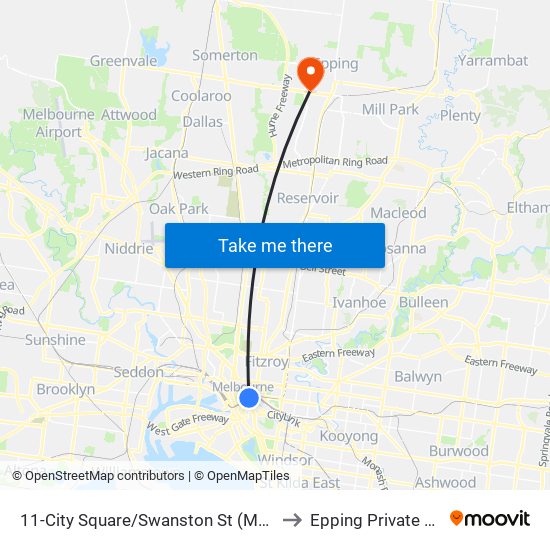 11-City Square/Swanston St (Melbourne City) to Epping Private Hospital map