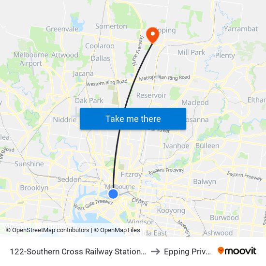 122-Southern Cross Railway Station/Spencer St (Melbourne City) to Epping Private Hospital map