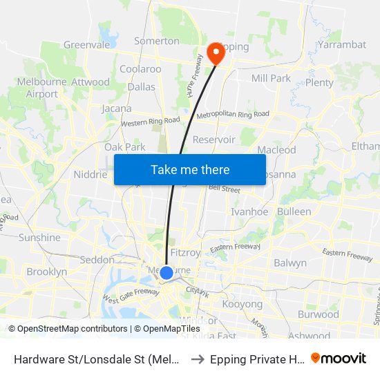 Hardware St/Lonsdale St (Melbourne City) to Epping Private Hospital map