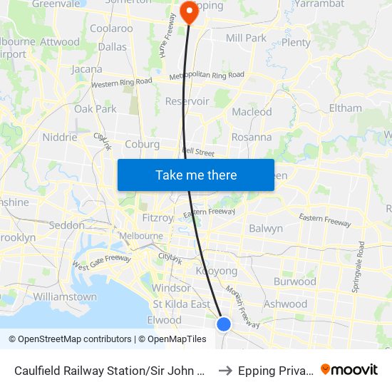 Caulfield Railway Station/Sir John Monash Dr (Caulfield East) to Epping Private Hospital map