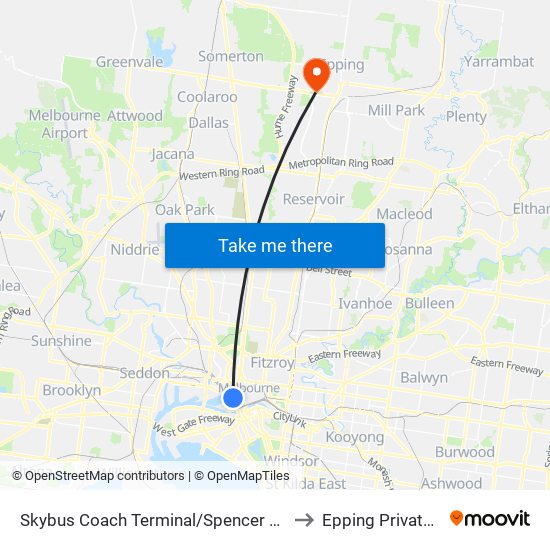 Skybus Coach Terminal/Spencer St (Melbourne City) to Epping Private Hospital map