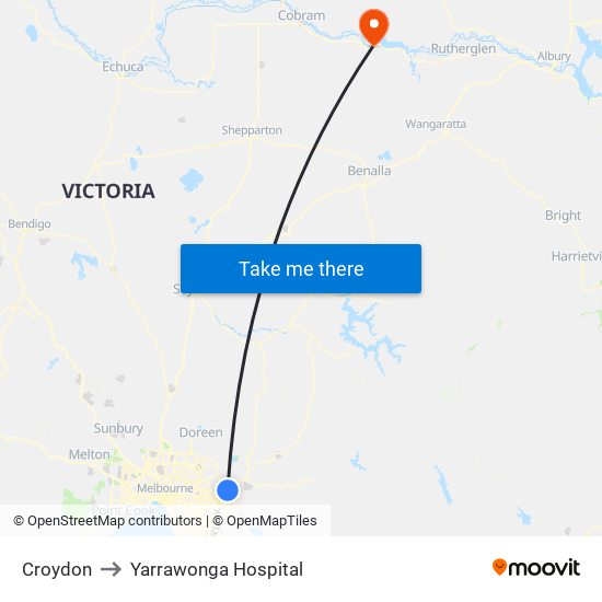 Croydon to Yarrawonga Hospital map