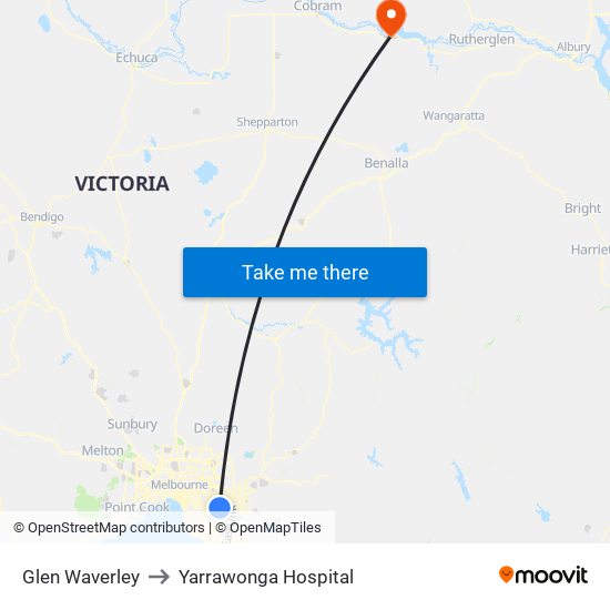 Glen Waverley to Yarrawonga Hospital map