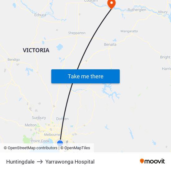 Huntingdale to Yarrawonga Hospital map