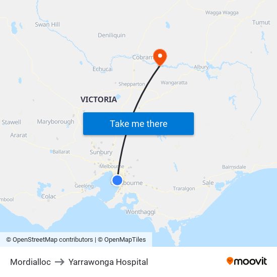 Mordialloc to Yarrawonga Hospital map