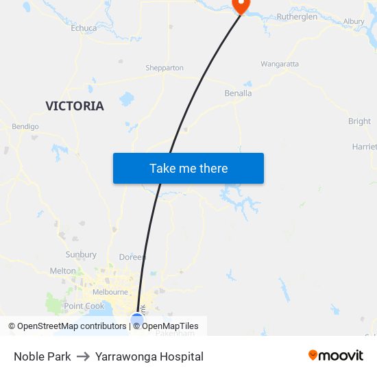 Noble Park to Yarrawonga Hospital map