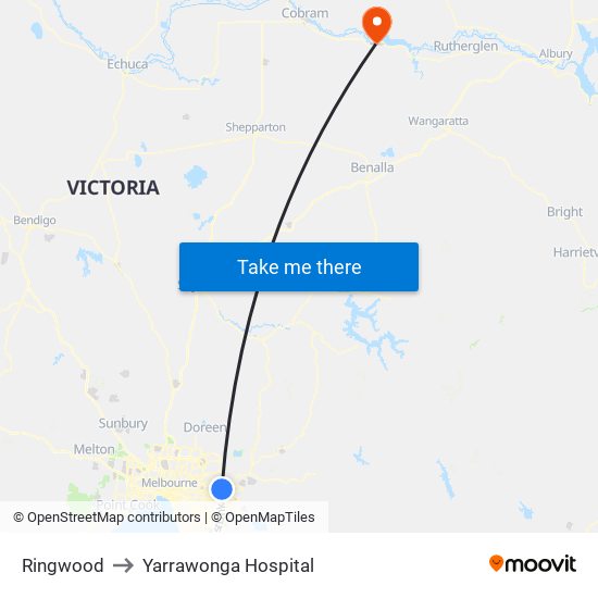 Ringwood to Yarrawonga Hospital map