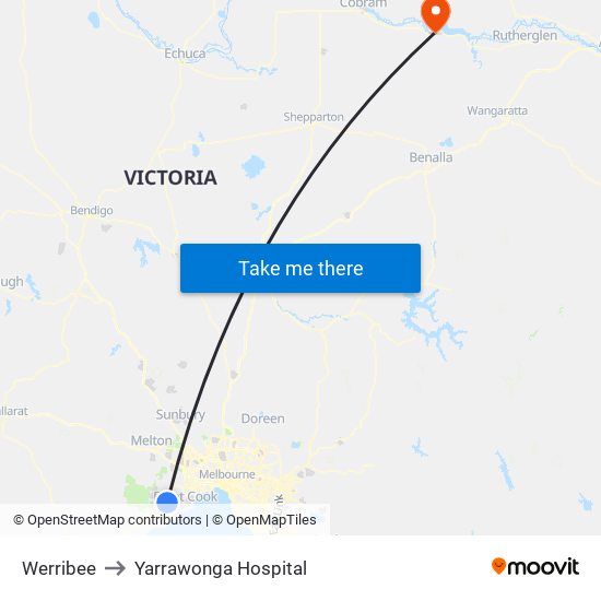 Werribee to Yarrawonga Hospital map