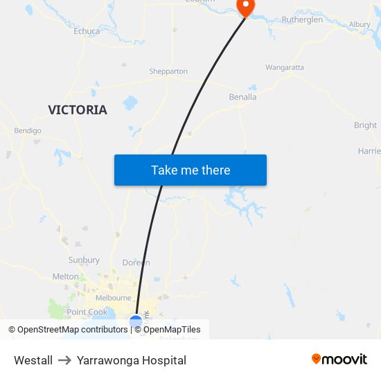 Westall to Yarrawonga Hospital map