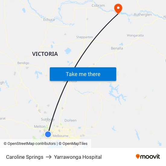 Caroline Springs to Yarrawonga Hospital map