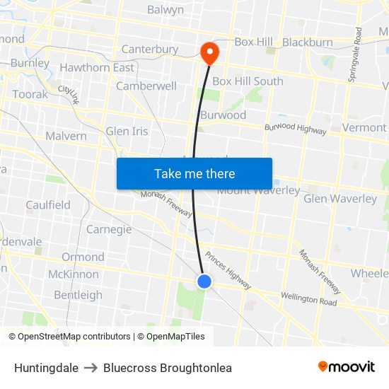 Huntingdale to Bluecross Broughtonlea map