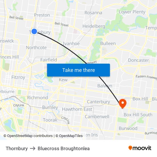 Thornbury to Bluecross Broughtonlea map