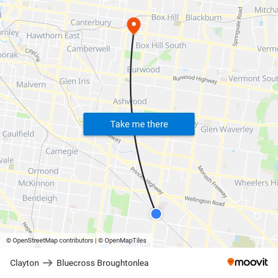 Clayton to Bluecross Broughtonlea map