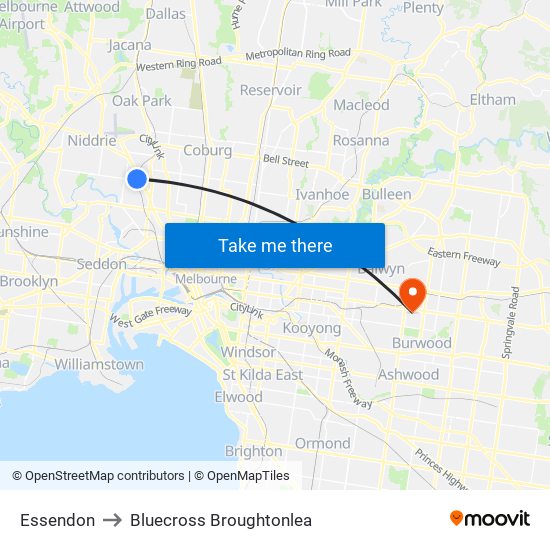 Essendon to Bluecross Broughtonlea map