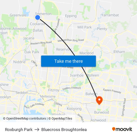 Roxburgh Park to Bluecross Broughtonlea map