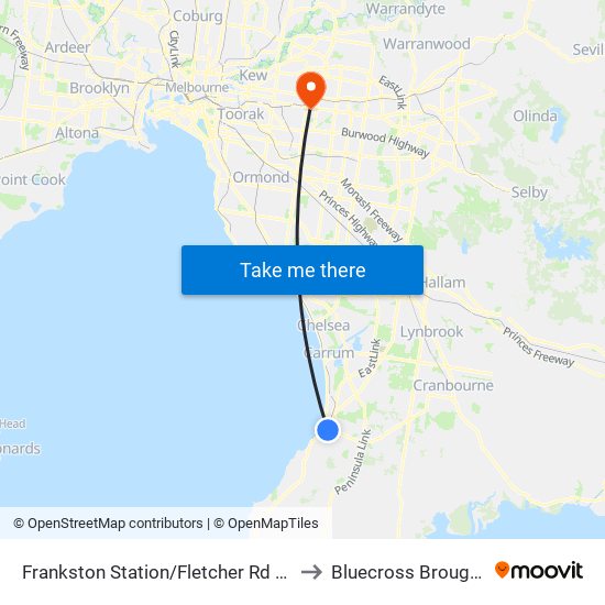 Frankston Station/Fletcher Rd (Frankston) to Bluecross Broughtonlea map