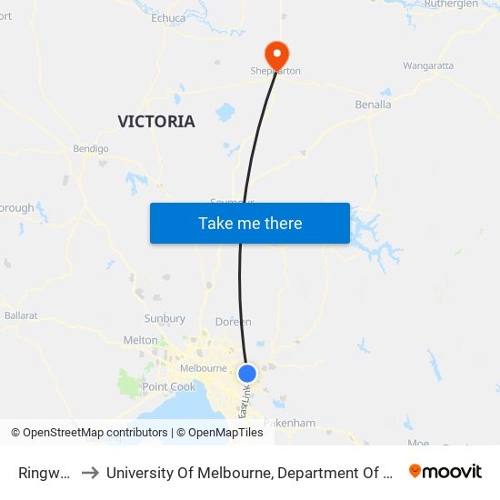 Ringwood to University Of Melbourne, Department Of Rural Health map