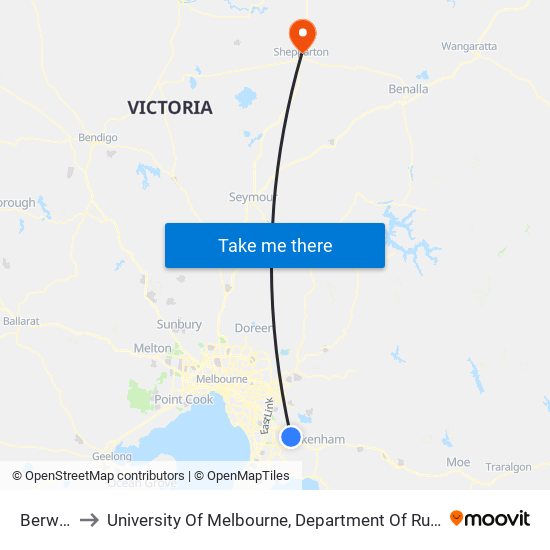 Berwick to University Of Melbourne, Department Of Rural Health map