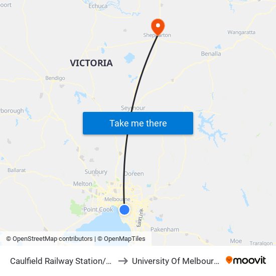 Caulfield Railway Station/Sir John Monash Dr (Caulfield East) to University Of Melbourne, Department Of Rural Health map