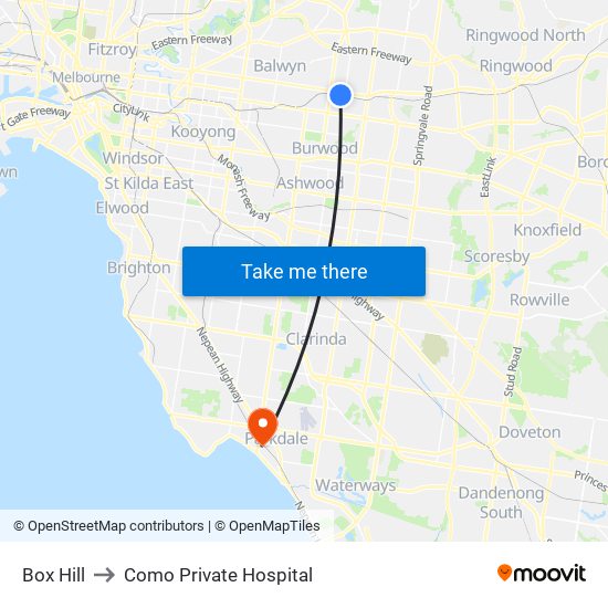 Box Hill to Como Private Hospital map