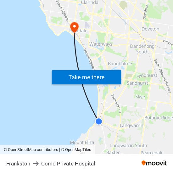 Frankston to Como Private Hospital map