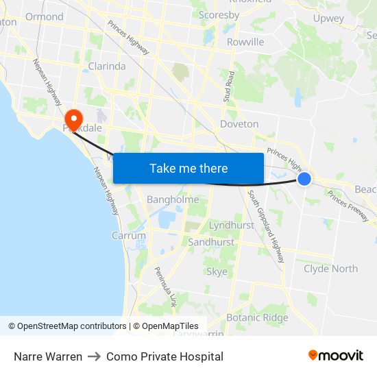 Narre Warren to Como Private Hospital map