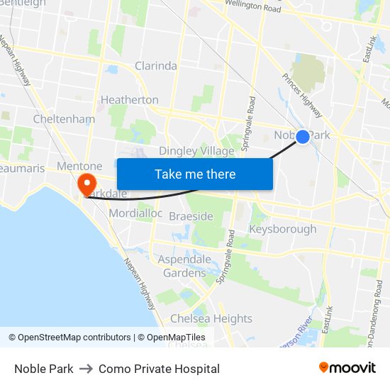 Noble Park to Como Private Hospital map