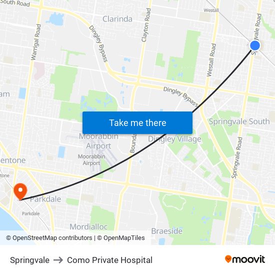 Springvale to Como Private Hospital map