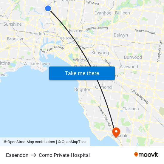 Essendon to Como Private Hospital map