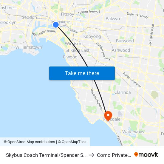 Skybus Coach Terminal/Spencer St (Melbourne City) to Como Private Hospital map