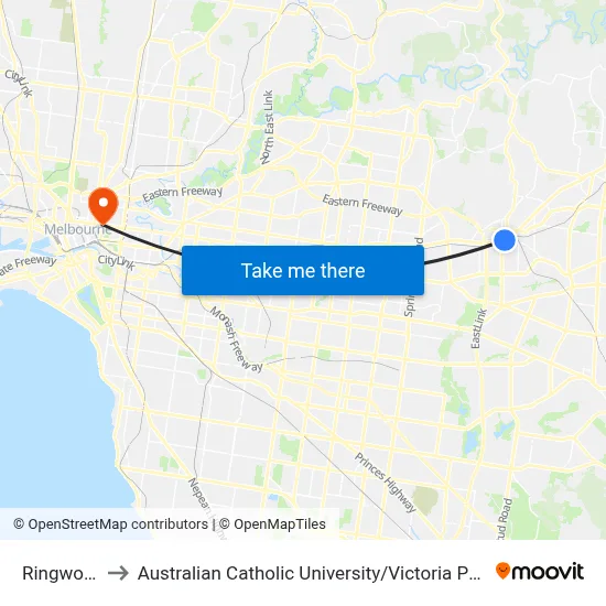 Ringwood to Australian Catholic University / Victoria Parade map